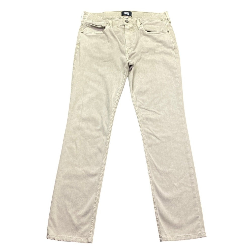 Paige Lennox Slim Fit Jeans Mens 33 Tan Khaki Stretch Denim Pants Grunge Preppy